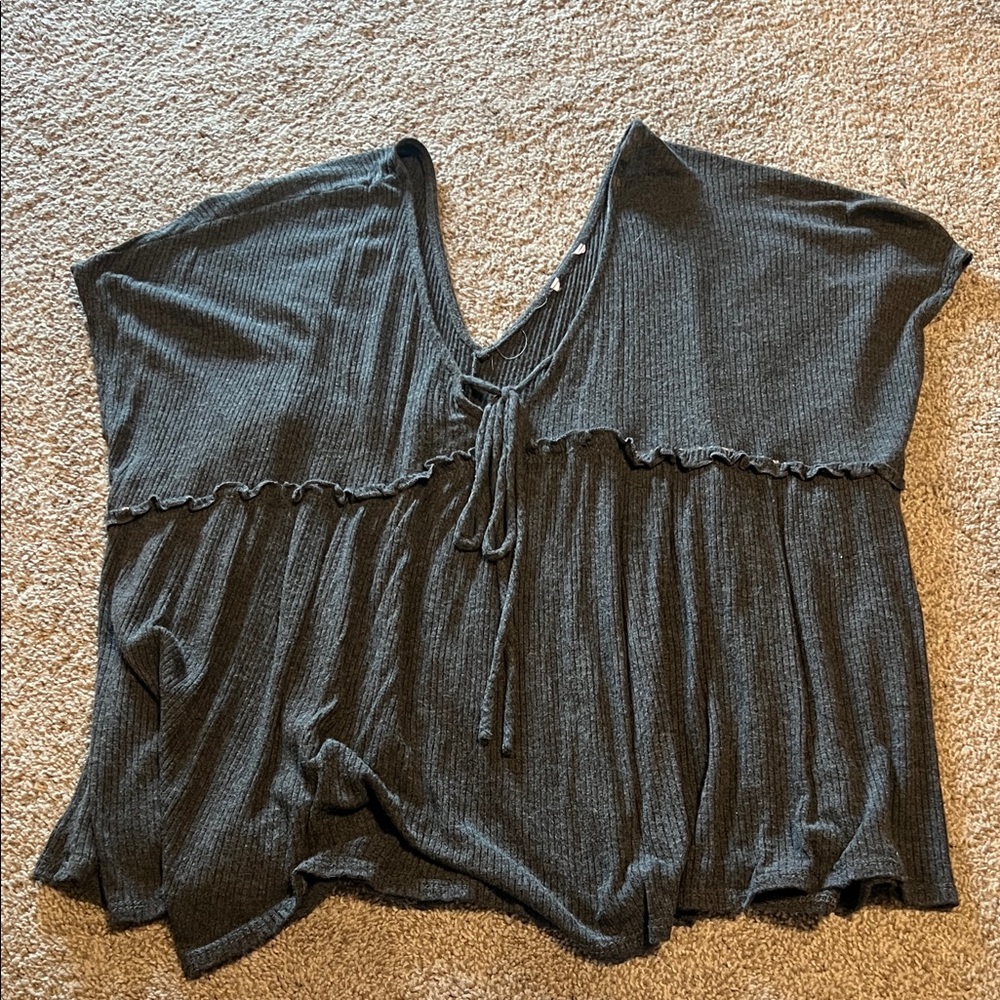 Pink Lily Charcoal V-Neck Blouse